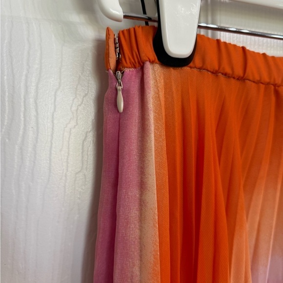 Boston Proper Maxi Ombré  Chiffon Boho Skirt Size XS Watercolor Pleat Pink Lined - Picture 4 of 7